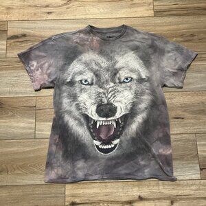 The Mountain Wolf Face Graphic T Shirt Adult SZ LARGE Gray Tie Dye Wildlife 2014